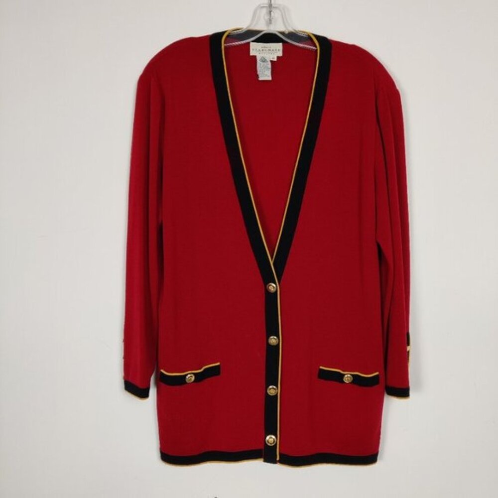 Ports Trademark Designs Womens Cardigan Size M Red Black Wool